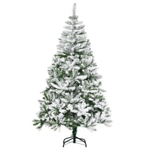 HOMCOM künstlicher Weihnachtsbaum 180cm mit Kunstschnee. Grüner Christbaum mit weißem Frost für festliche Dekoration.