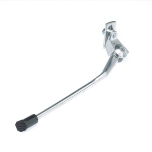 Silberner 26 Zoll Fahrrad Seitenständer aus Aluminium mit schwarzem Fuß.