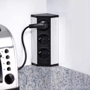Emuca Aufputz Multistecker V Dock 3 X Schuko Steckdose Kunststoff und Aluminium Matt Eloxiert