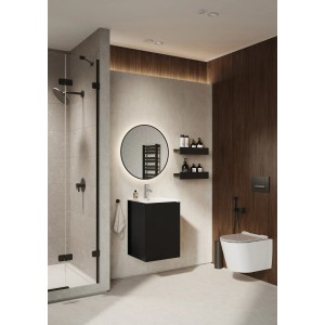 Roca Waschtischunterschrank Cheese 2.0, 40 cm, Schwarz Matt im modernen Badezimmer.