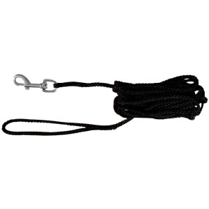 Schwarze Jollypaw Schleppleine, 15 m lang, 5 mm Durchmesser, aus Nylon mit Bolzenhaken.
