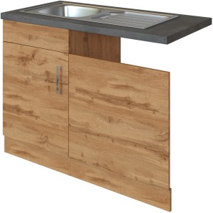 Held Möbel Spülzentrum Sorrento, 110cm, Wotaneiche Dekor mit Spüle und einer Tür.