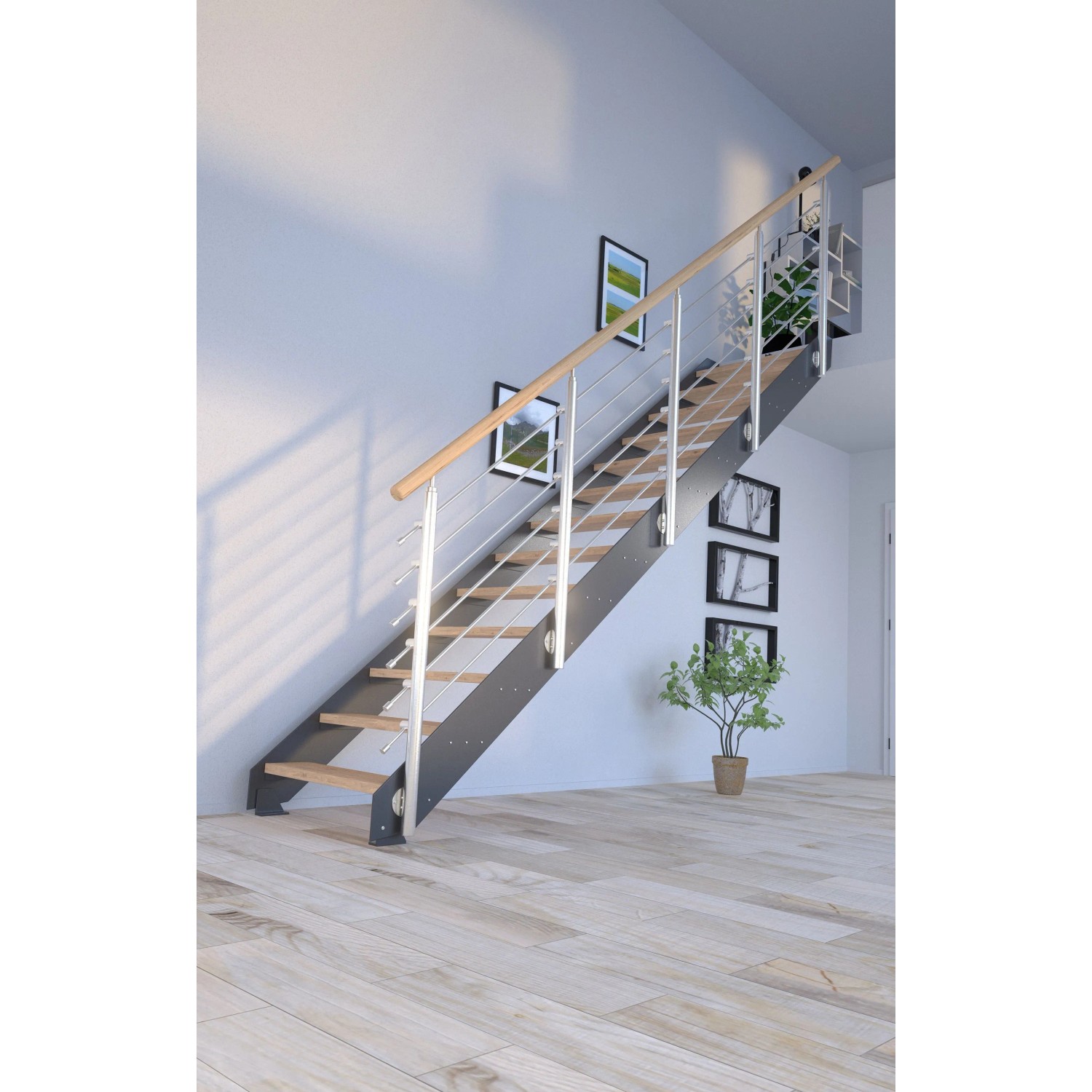 Treppe Kos 13 Stufen Eiche Rustik Geölt 107 cm Design-Geländer Anthrazit FSC®_9