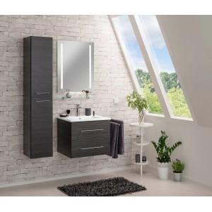 Fackelmann Einzelwaschtisch B.Perfekt 60 cm Dark Oak mit Unterschrank und Spiegel.