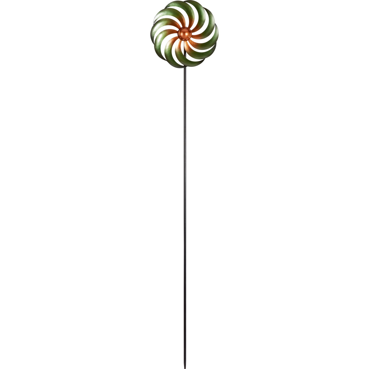 Gartenstab Windrad, 115 cm, blau-gelbes Metallwindrad als Gartendekoration.