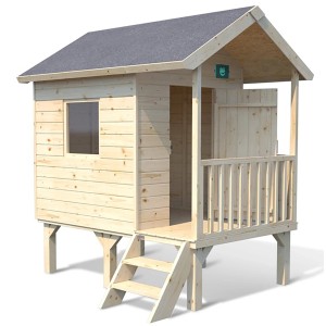 Soulet Kinderspielhaus Kangourou+ aus Holz mit Terrasse und Treppe.