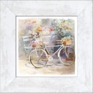 Pro Art Bild "A Short Visit" mit Fahrrad und Blumen, 44x44 cm, gerahmtes Wandbild im Scandi-Stil.