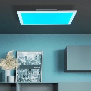 Weißes LED-Panel Abie 40x40 cm mit RGB-Farbsteuerung als Deckenleuchte.