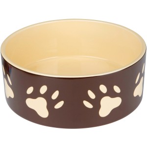 Jollypaw Keramiknapf, braun mit Pfotenmuster, 1,4 l. Hundenapf für Futter und Wasser.