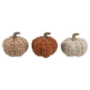 Boltze Deko-Aufsteller Arancia, 3 Kürbisse aus Jute/Polyester in Beige, Orange und Hellbraun.