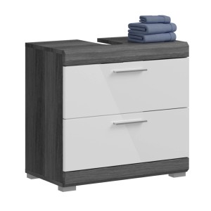 Waschbeckenunterschrank in Weiß-Rauchsilber mit 2 Schubladen, 60x56x34 cm.