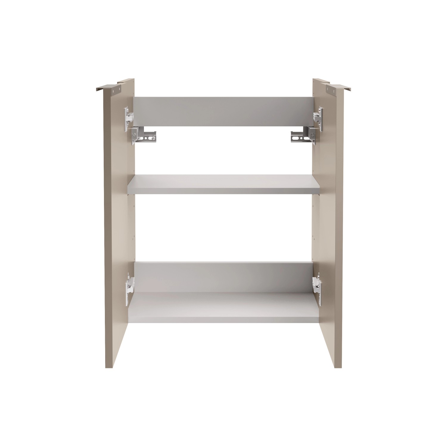 Fackelmann Mini-Waschtischunterschrank SBC, Cubanit Grau, offene Ansicht mit Einlegeböden.