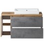 Held Möbel Waschtisch Ancona 105 cm, Betongrau/Wotaneiche mit Keramikbecken rechts.