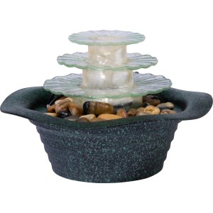 Dobar Zimmerbrunnen Kaskade Blüte, dreistufig in Metallic-Optik mit Deko-Steinen.