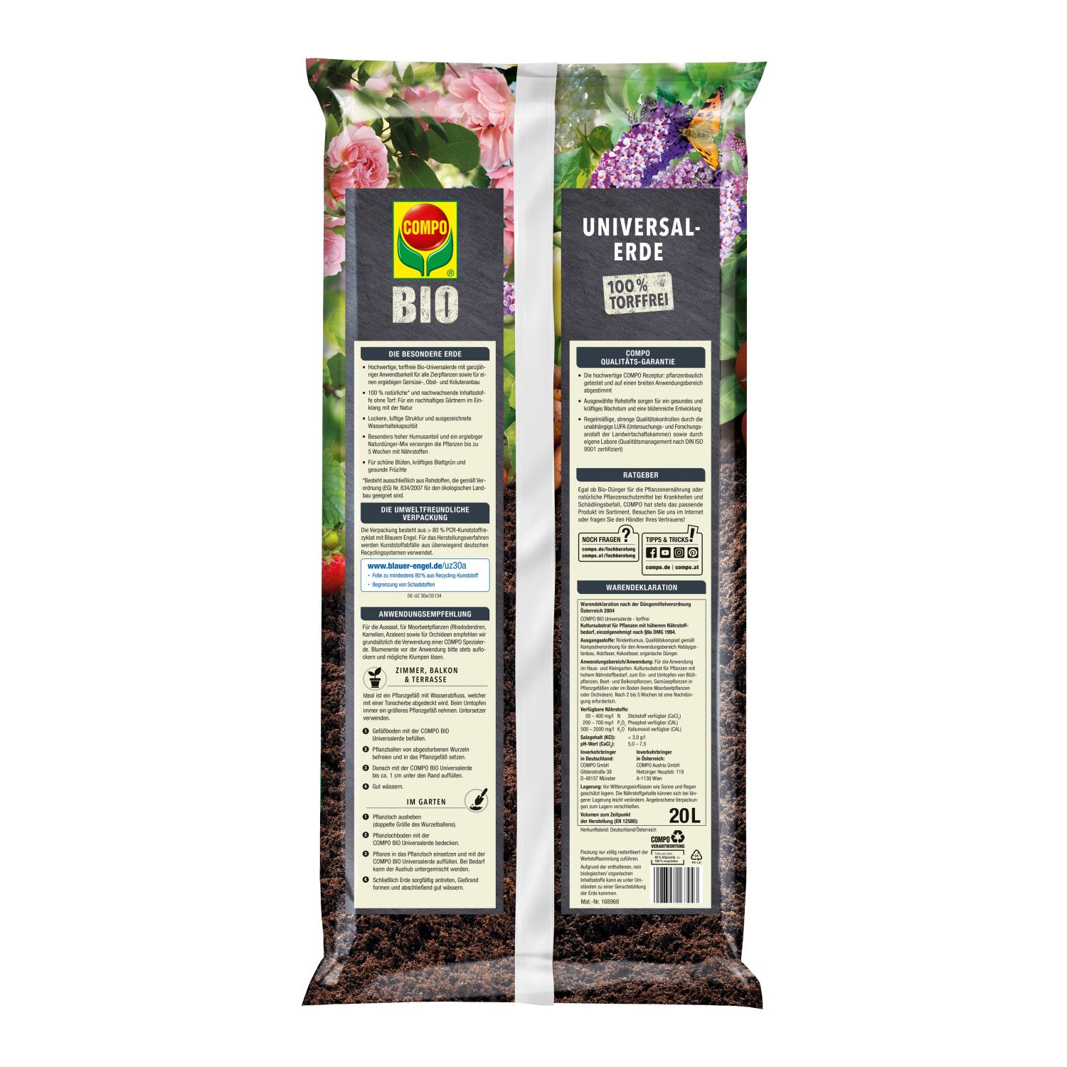 Sack Compo Bio Universal-Erde, torffrei, 20 Liter. Bio-Erde für Garten, Balkon und Zimmerpflanzen.