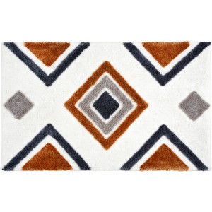 Schöner Wohnen Badteppich Barbados Ethno, 60x90 cm, mit Rautenmuster in Braun-, Grau- und Blautönen.