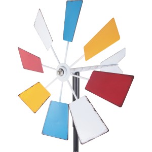 Buntes Windrad als Deko-Gartenstecker aus Metall für den Garten.