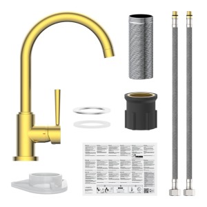 Schütte Spültischarmatur Cornwall gold gebürstet. Einhebelmischer mit schwenkbarem Auslauf und Montageset.