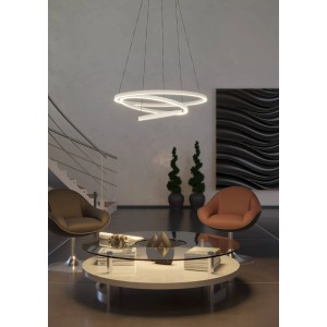 Weiße Eglo LED-Pendelleuchte Lobinero-Z, dimmbar und smart über App steuerbar, Ø 61 cm.