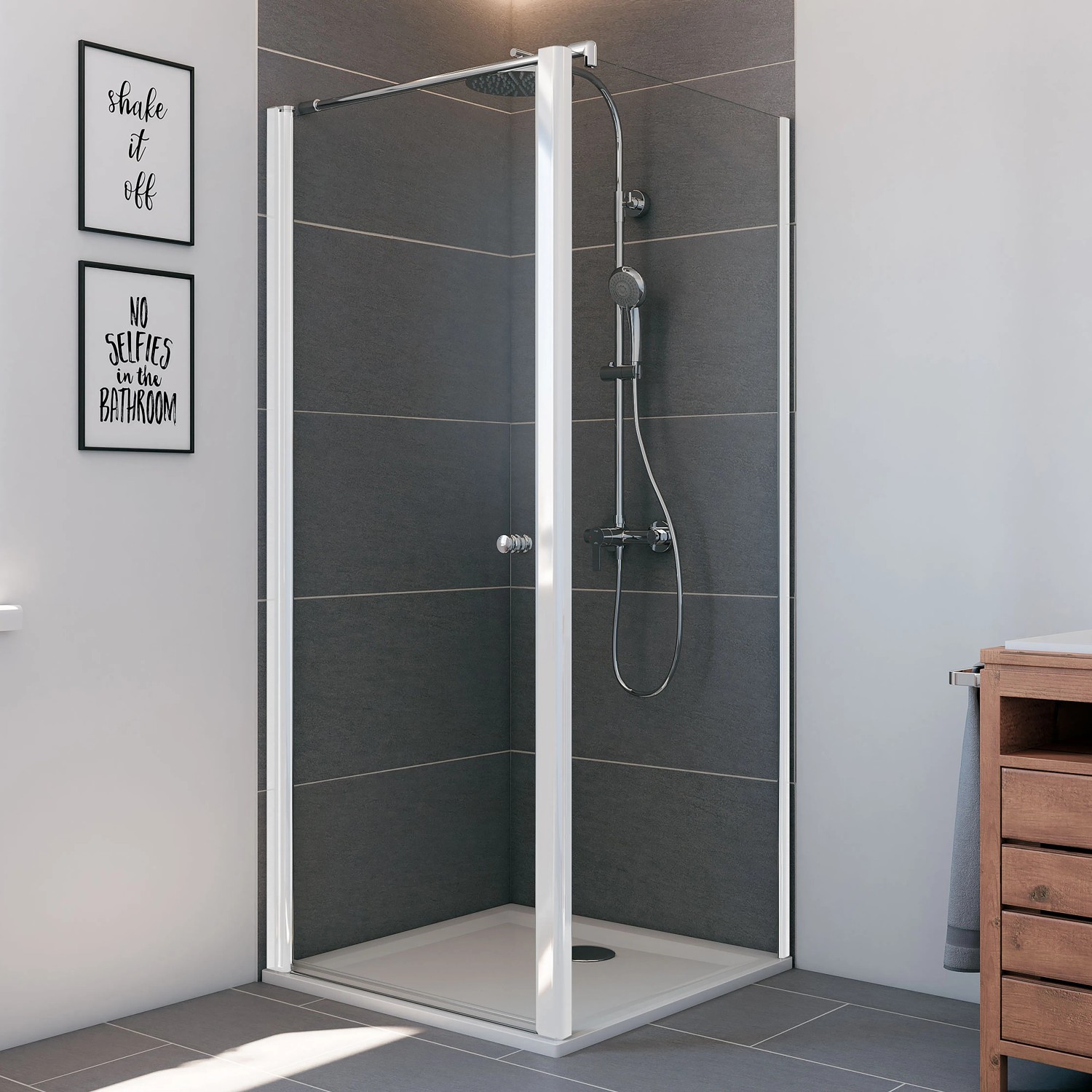Breuer Elana Seitenwand, 75 cm, Weiß, Klarglas für Dreh- und Pendeltür. Duschwand im Badezimmer.