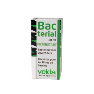 Velda Bacterial Filterstart 20 ml Box. Grüne/weiße Verpackung mit Bakterien für Teichfilter und Teichpflege.