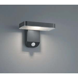 Anthrazitfarbene Trio LED Solar-Wandleuchte Esquel mit Bewegungssensor.