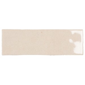 Beige, glänzende Wandfliese Nolita aus Steingut, 6,5x20 cm, für Innenräume.