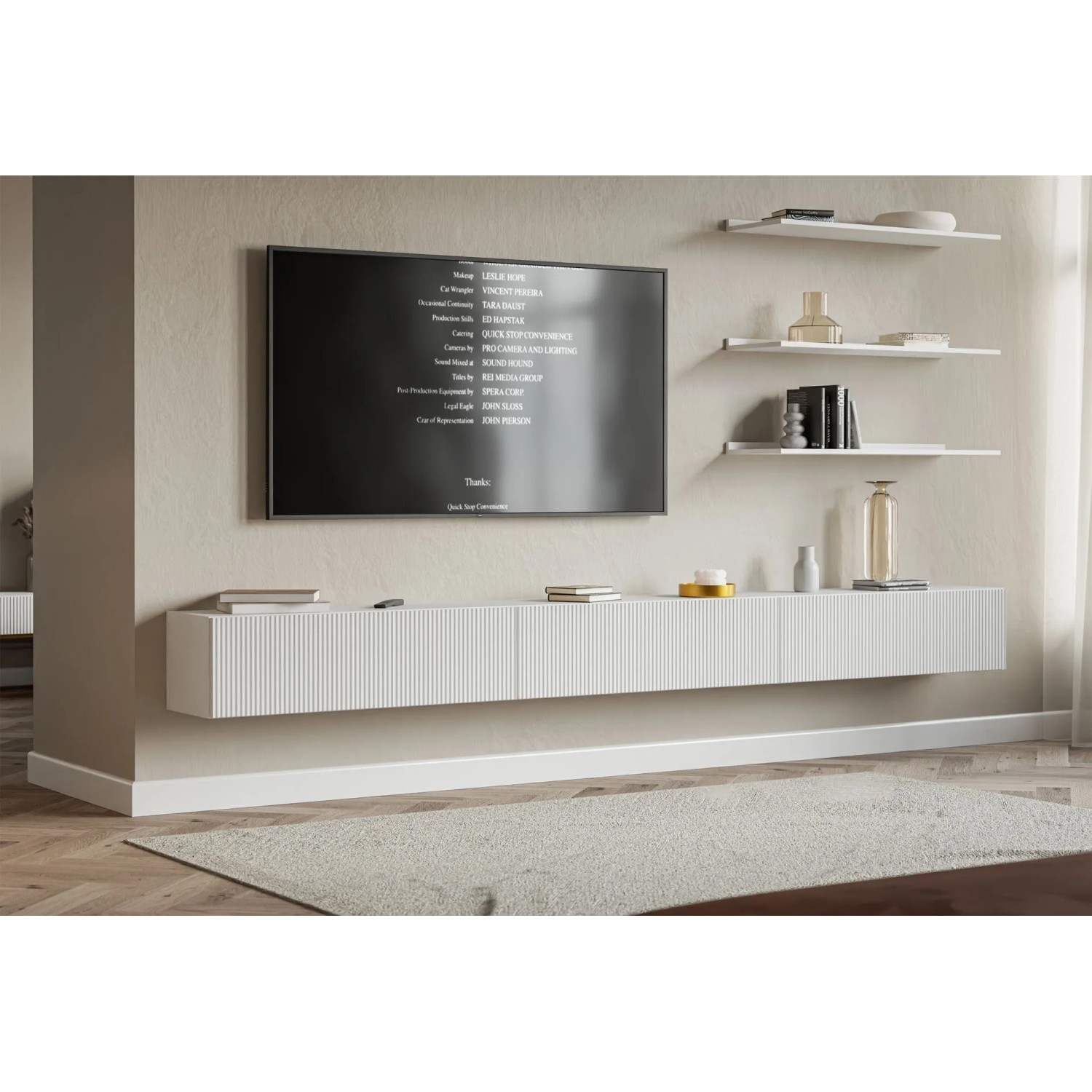 Selsey TV-Hängeboard Veldio mit Lamellenfront 300 cm Weiß_3