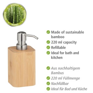 WENKO Seifenspender Bambusa aus Bambus mit Edelstahlpumpe, 220ml.