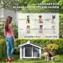 PawHut Hundehütte aus Tannenholz, grau-weiß, im Garten mit Beagle. Geeignet für kleine und mittlere Hunde bis 20kg.