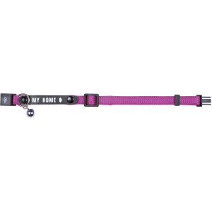 Lila Trixie Katzenhalsband aus Nylon mit Adresslasche und Glöckchen.