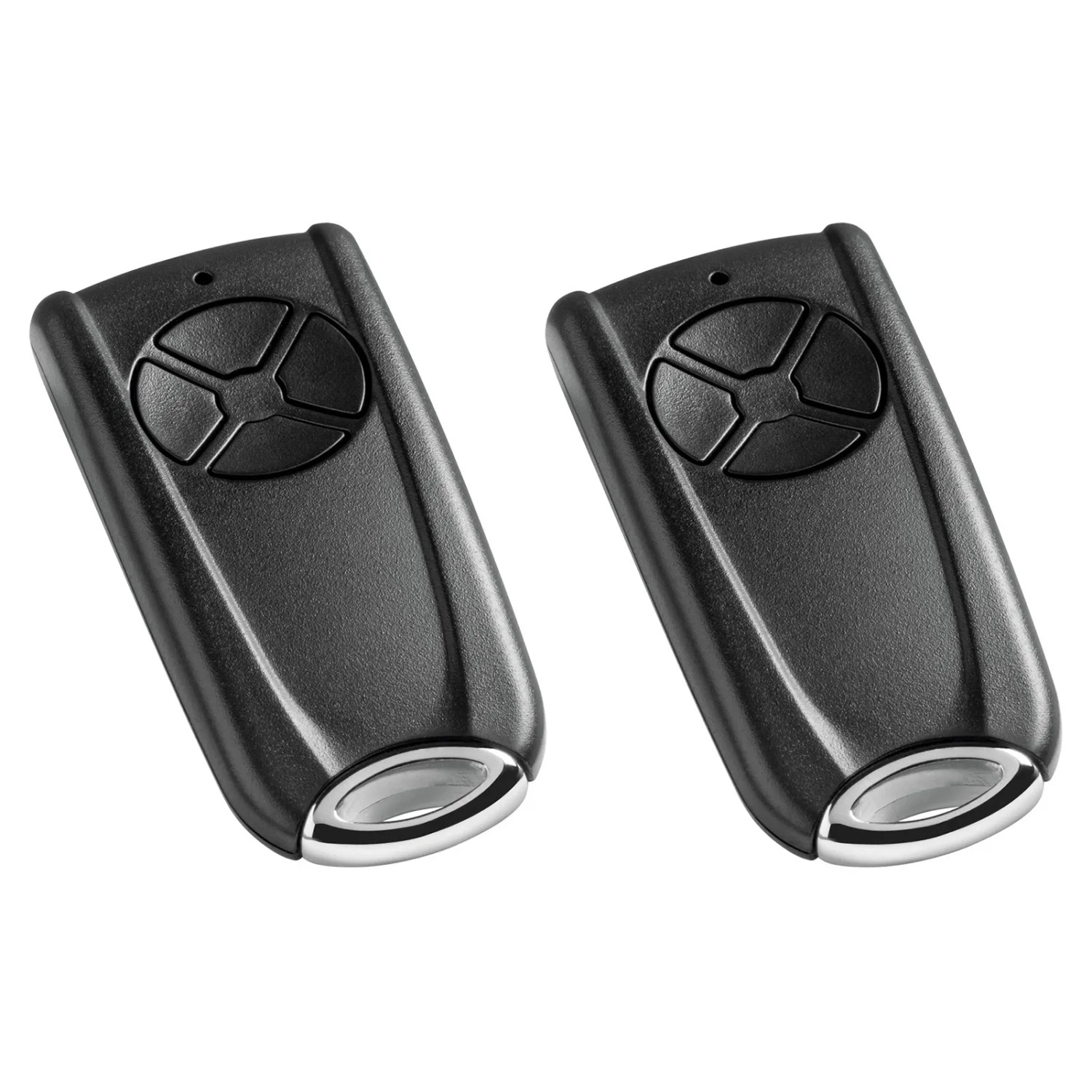 Zwei EcoStar Garagentor-Handsender in Anthrazitgrau mit Vier-Tasten-Bedienfeld.