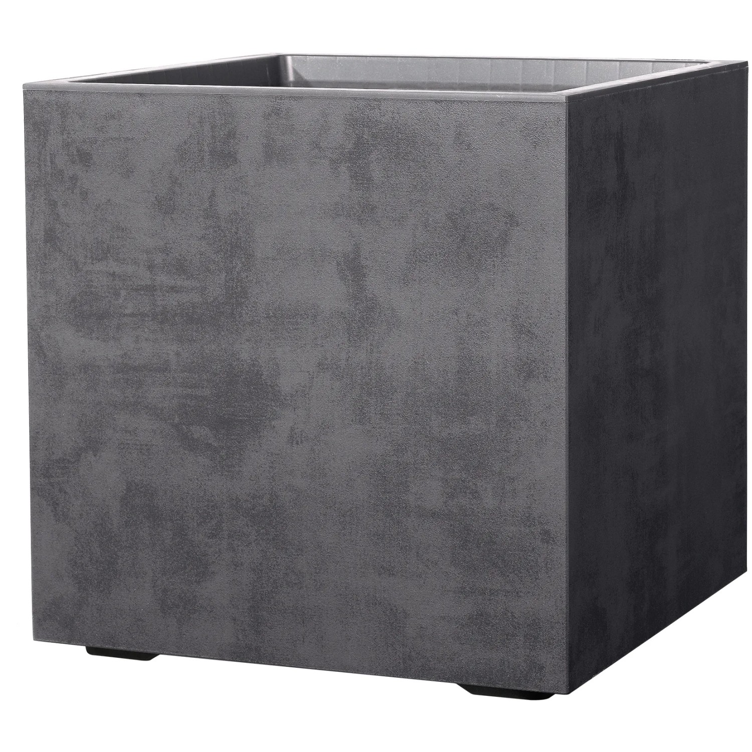 Anthrazitfarbener, würfelförmiger Deroma Pflanzkübel Cubo Millennium 49x49x49 cm mit Rollen.