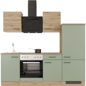 Flex-Well Exclusiv Küche 1706-005 Cara 220 cm Schilfgrün matt - Artisan Eiche