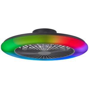 Schwarze LED-Deckenleuchte Salerno mit Ventilator und RGB-Beleuchtung, Ø 57,7 cm.