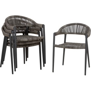 Acamp Brooklyn Sessel 4er-Set in Anthrazit, stapelbare Gartenstühle mit Rope-Bespannung.