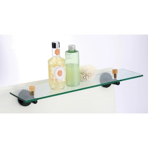 MSV Wandregal Iana, 50cm, schwarz matt, mit Glasablage und Bambusdetails. Bad-Wandregal.