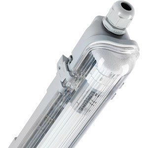 Graue LED-Feuchtraumleuchte 22W mit Rohr für Bad & Keller im Detail.