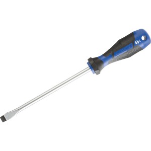 LUX Schraubendreher Comfort SL 10 mm mit blau-schwarzem Griff und Schlitzklinge.