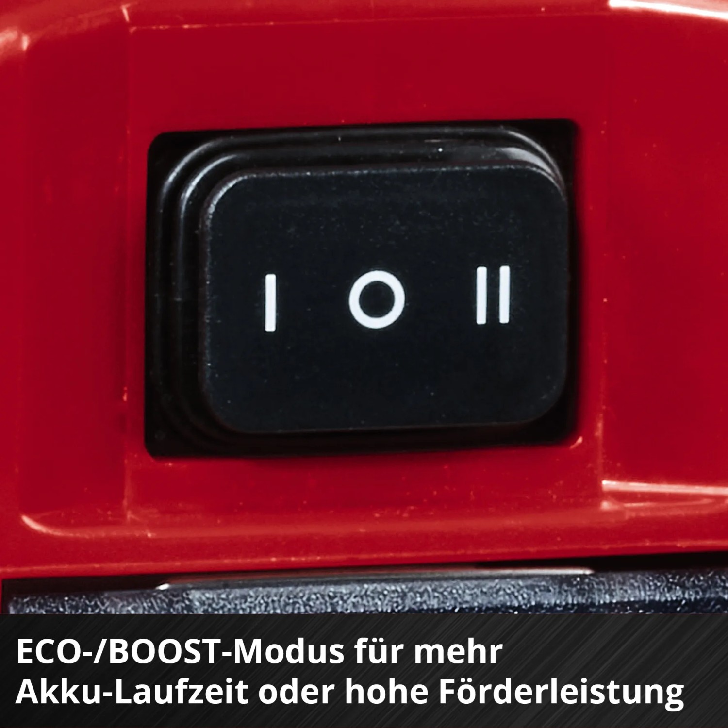 Detailaufnahme: Einhell Akku-Wasserpumpe, Schalter für Eco/Boost Modus.