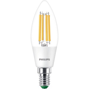Philips LED-Lampe E14, Kerzenform, 2,3W, 485lm, ultraeffizient, warmweiß.