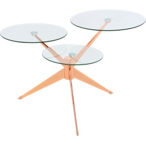 Kayoom Beistelltisch Triplet in Rosé mit drei Glasplatten und Metallgestell.