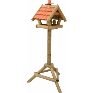 Siena Garden Vogelhaus aus Kiefernholz, natur und orange, mit Silo und Ständer.