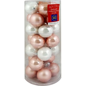 Vitbis Weihnachtskugel-Mix Glas ø 6 cm 28 Stück Rosa-Weiß