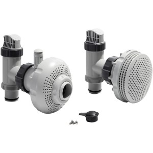 Intex Anschluss-Set für Pools, 7,3-9 m³/h, grau/schwarz, Ø 38 mm, mit Absperrschiebern, Kappe, Düsen-Set und Siebgitter.