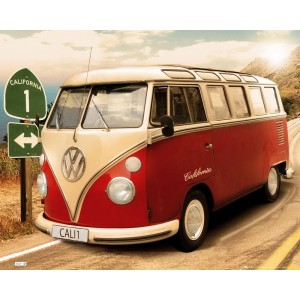 Fertigbild Deco Panel mit VW Bulli Motiv, 40x50 cm. Wandbild mit Kult-Auto für Wohnraum.