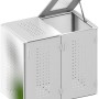 Doppel-Mülltonnenbox Binto 6 aus Edelstahl mit Klappdeckel, Ansicht von vorn.