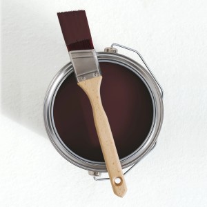 Farbe Sattes Weinrot: Dose V&CO Premium-Innenfarbe mit Pinsel. Matte Wandfarbe.