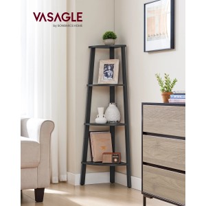 Vasagle Eckregal mit 4 Ebenen in Grau-Schwarz, ideal zur Eckraumnutzung und Dekoration.