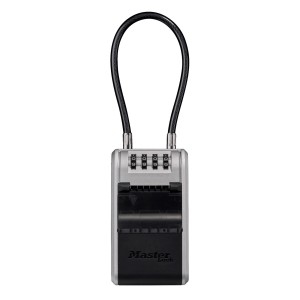 Master Lock Schlüsseltresor 5482EURD mit Kabel, Zahlenschloss, schwarz-silbergrau.